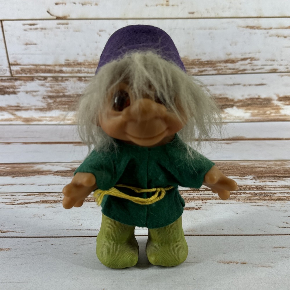 Vintage Thomas Dam #24-4 Troll Hans Doll 7" Textured Legs White Hair 1980s Used